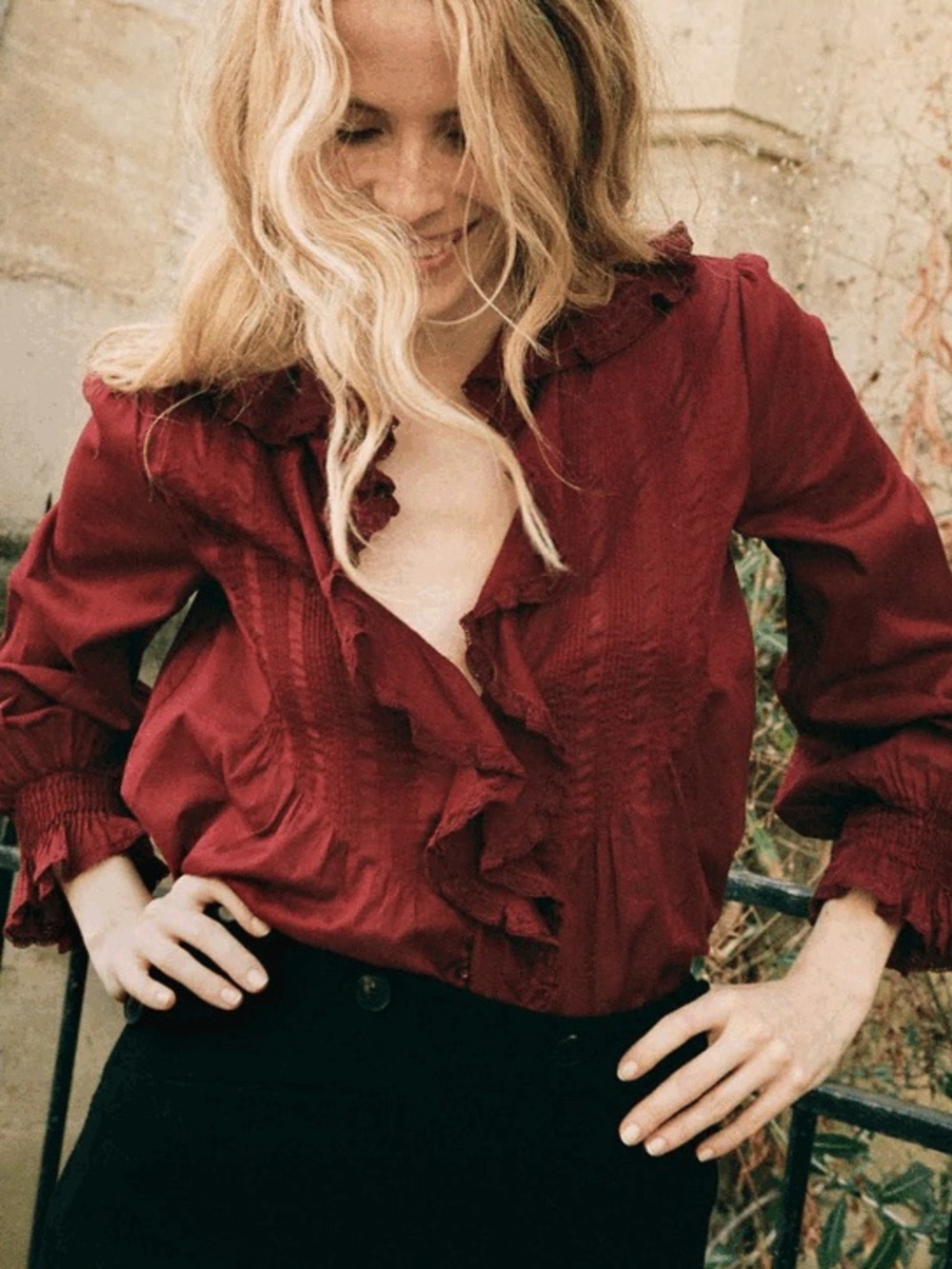 NWT Doen Hardy top in Deep Crimson